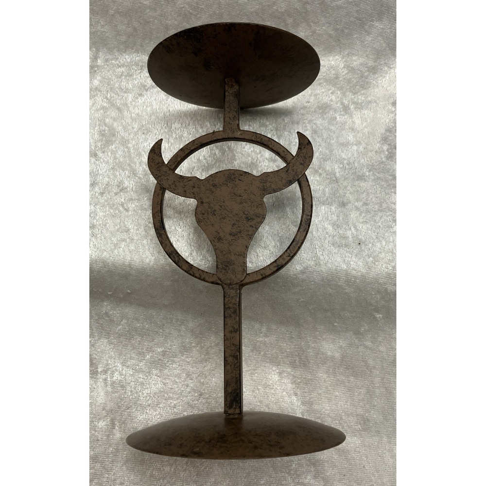 Steel Steer Head Pillar Candle Holder Texas Southwest Rustic Western Decor